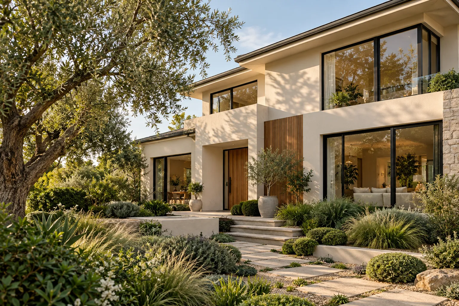 Contemporary home surrounded by a lush garden (illustrative image)
